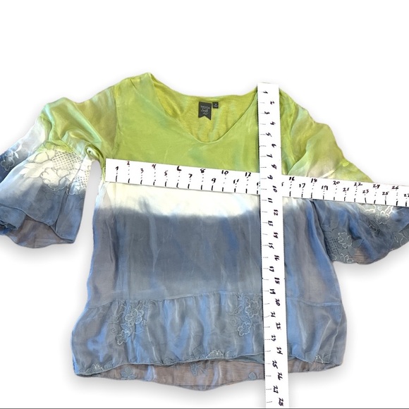 MODA SETA green blue white fully lined silky top Sz M - Picture 4 of 9